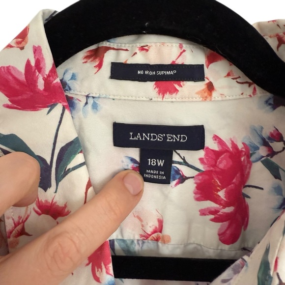 Lands End Floral Pink and White Button Down 18W - Picture 5 of 9
